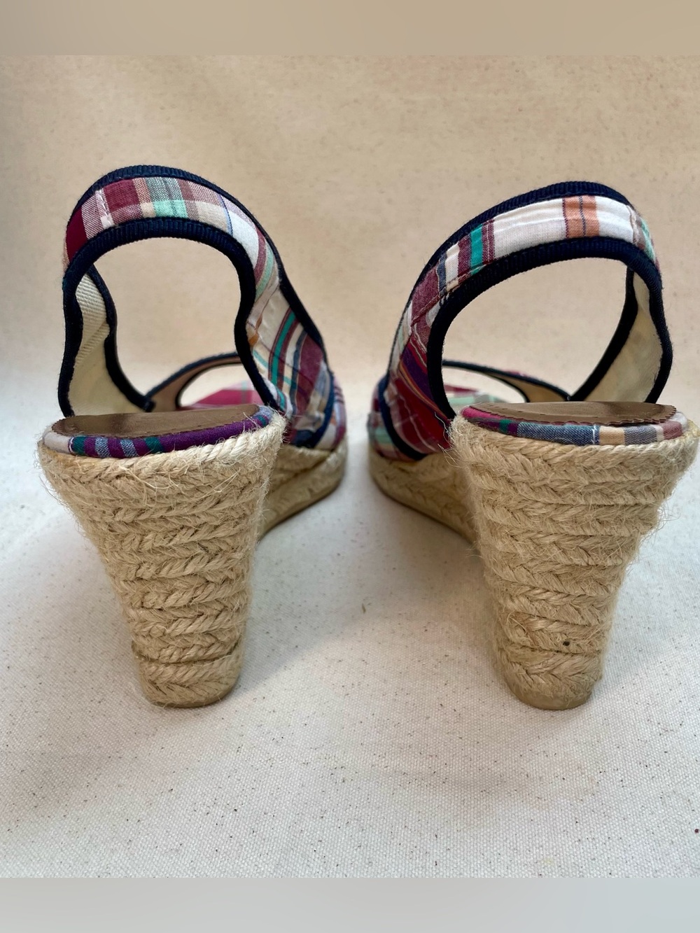J. Crew Pink Plaid Espadrille Wedge Sandals - Picture 6 of 8